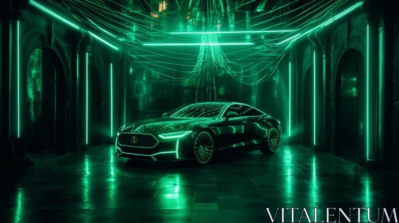 Futuristic Jaguar XF Concept with Neon Lights in a Dark Hallway AI Image