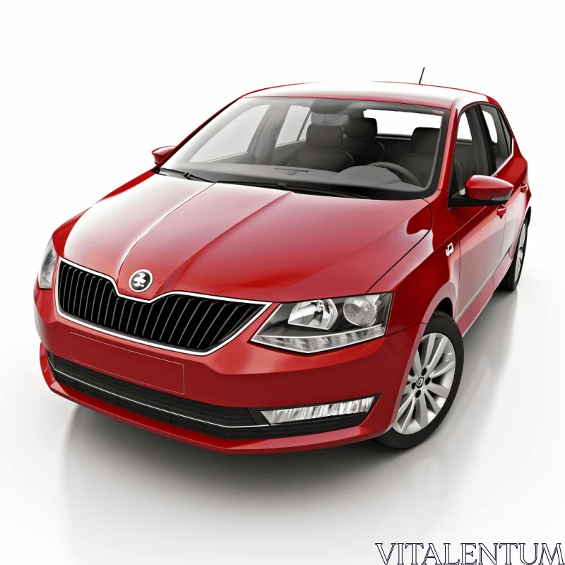 Red Skoda GT on White Background | Wide Angle Lens | Realistic Colors AI Image