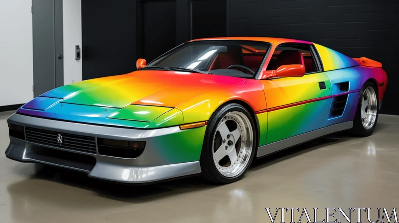 Mesmerizing Rainbow-Colored Sports Car with Meticulous Detailing AI Image