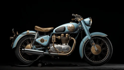 Vintage Motorcycle in Dark Room | Blue and Brown Color Scheme