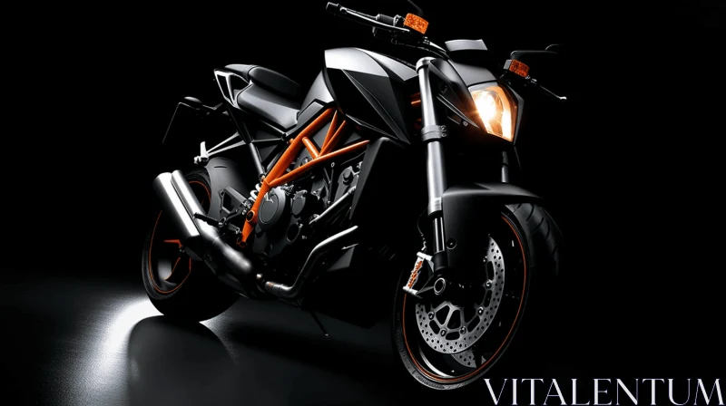 Black and Orange Motorcycle on Dark Background - Knightcore Aesthetic AI Image