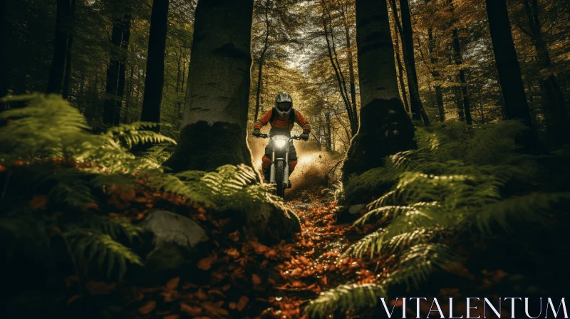 Cyclist Riding Through Wooded Forest in Fall | Atmospheric Installations AI Image