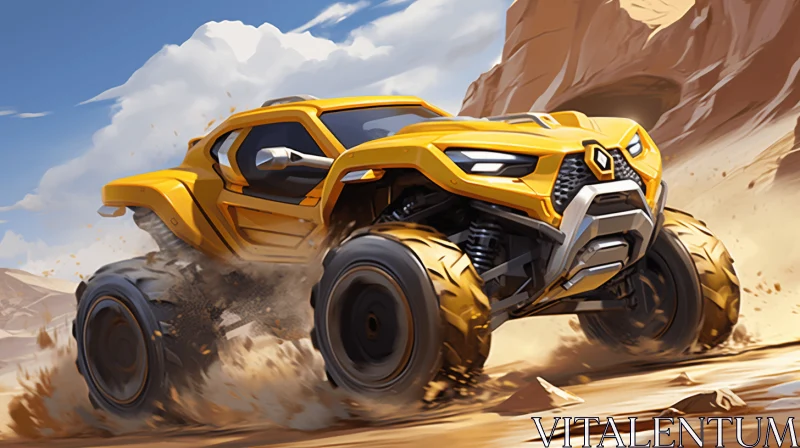 Fast and Action-Packed Yellow Car Racing in the Desert AI Image