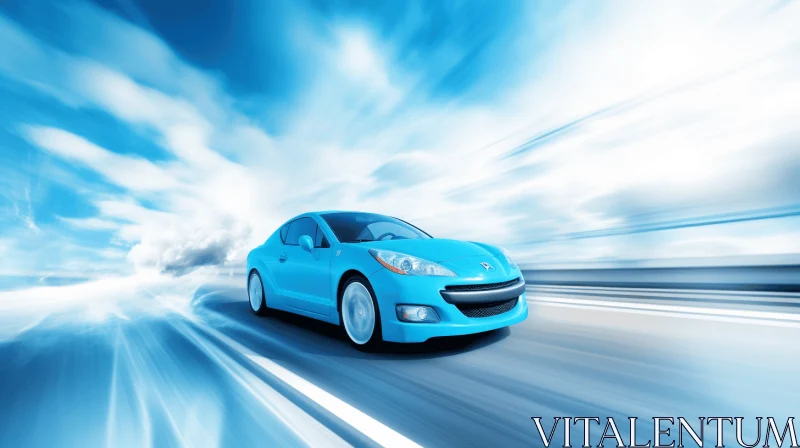 Blue Sports Car Speeding Down a Highway | Baroque Energy | Eco-Friendly Craftsmanship AI Image