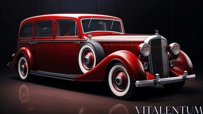 Captivating Red Vintage Car on Dark Background AI Image