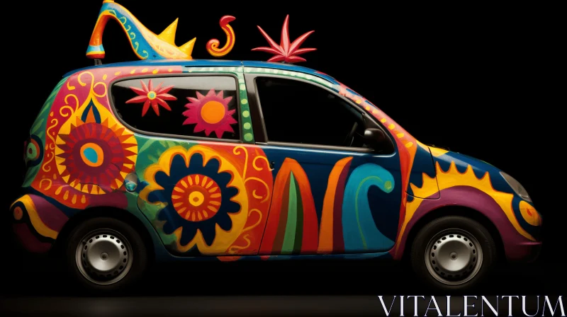Psychedelic Car with Vibrant Flower Power Design AI Image