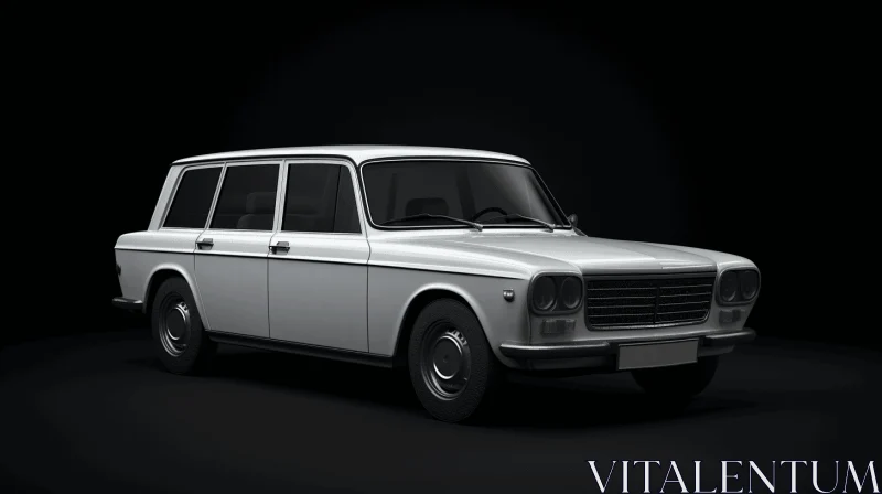 Eerily Realistic White Old Car on Black Background AI Image