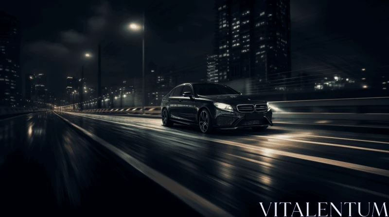 Luxurious Black Mercedes Driving in Urban Landscape AI Image