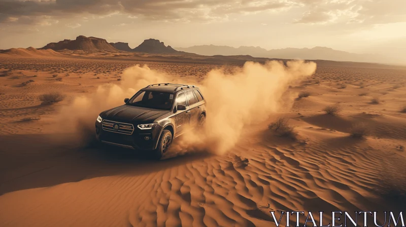 Powerful SUV Driving Through a Desert Sand Pit | Dark Black and Bronze | Hurufiyya AI Image