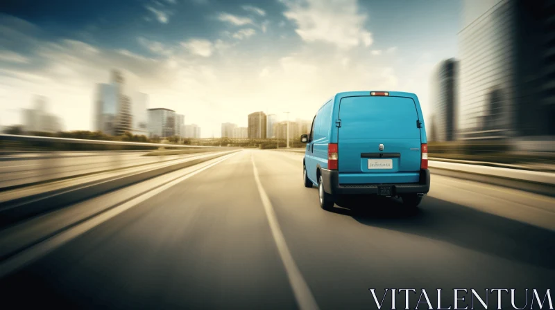 AI ART Blue Van Speeding Down the Road | Industrial and Product Design