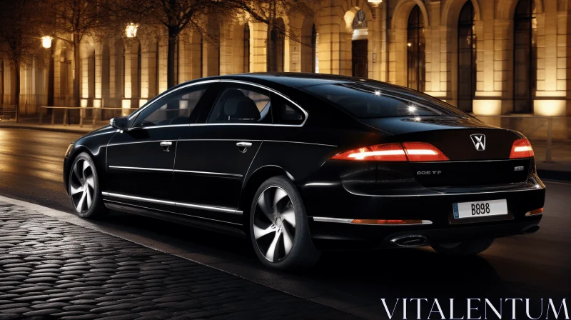 Elegant Black Car Driving Through City at Night | Sleek Metallic Finish AI Image