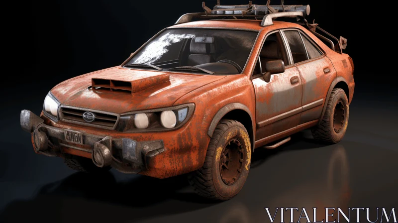 Hyper-Realistic Adventure: Old Subaru on Black Background AI Image