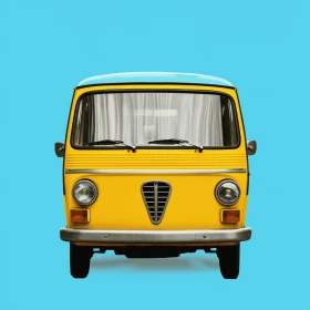 Yellow Van on Blue Background: Minimalistic Portraits, Vintage Graphic Design