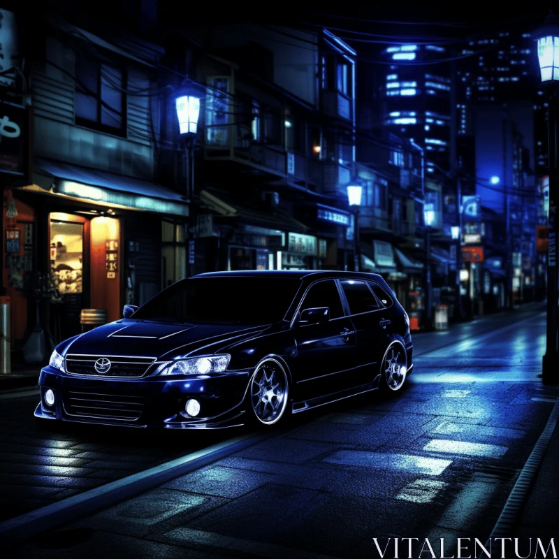 Expressive Manga Style: Night City Street with Toyota Sedan AI Image
