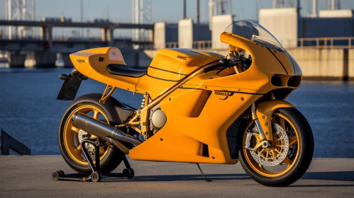 Fine Details and Elegance: A Yellow Motorcycle in the Sun