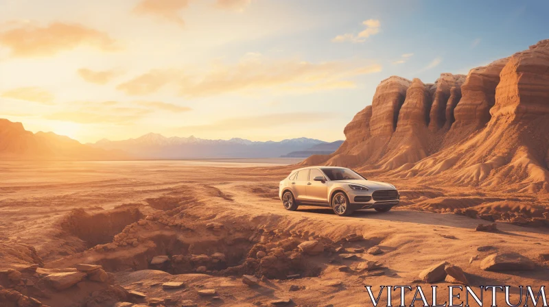 Luxurious SUV in the Desert: A Captivating Landscape Painting AI Image