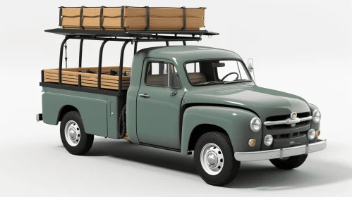 Vintage Pickup Truck with Wood and Crates - Realistic and Detailed Renderings