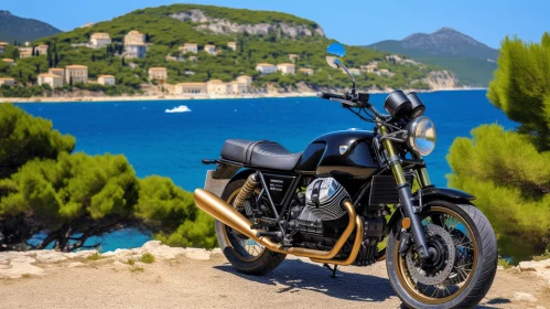 Majestic Motorcycle by the River: Dark and Elegant Artwork