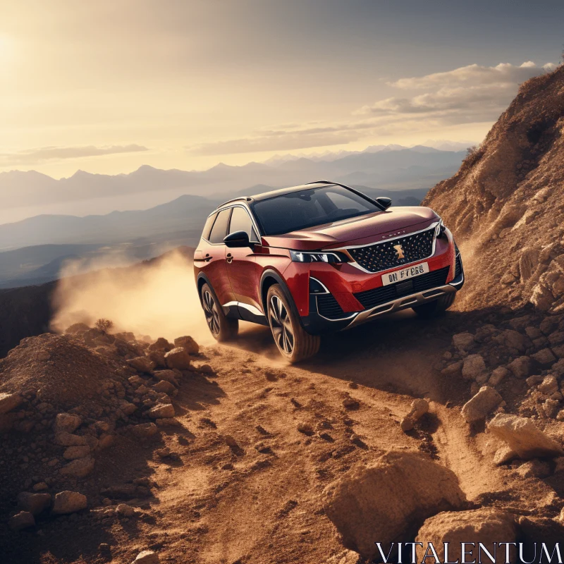 Conquer the Mountains with a Red Peugeot Car | Sensory Experience AI Image