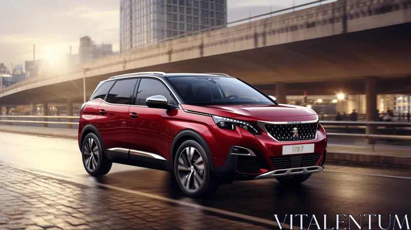 2020 Peugeot SUV on City Street | Red and Maroon | Motion Blur Panorama AI Image