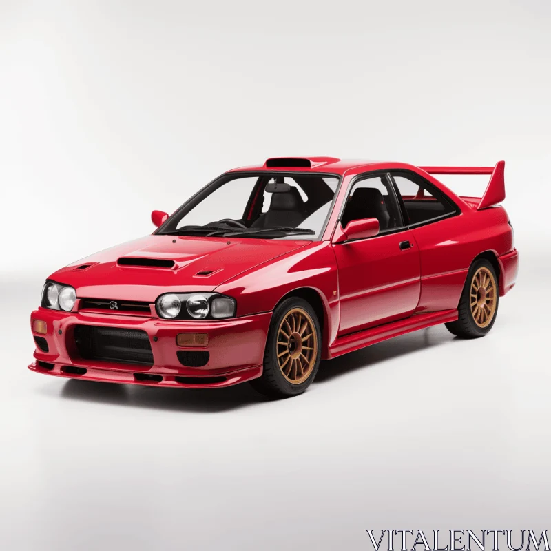 Red Subaru with Gold Tires | Realistic Forms | Hazy Atmospheres AI Image