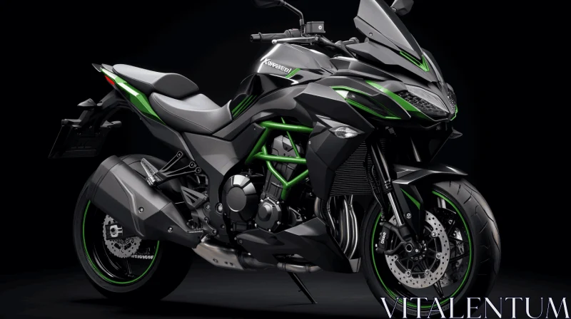 AI ART Black and Green Kawasaki Motorcycle on Lighted Background