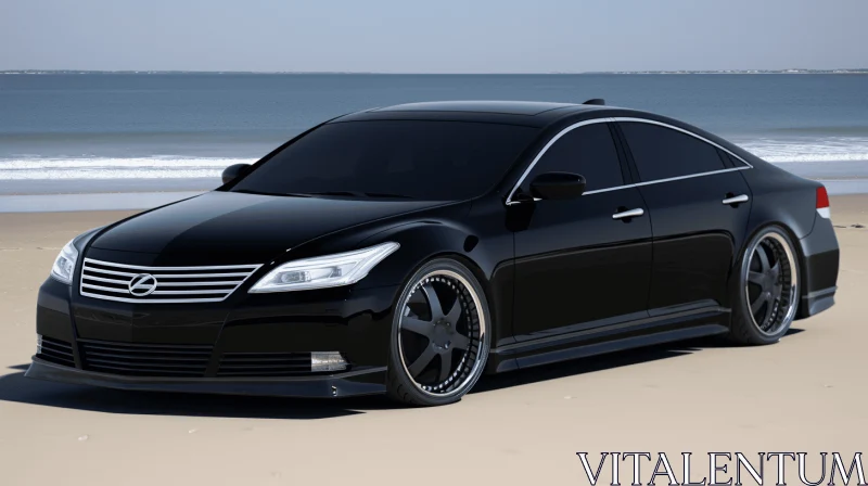 Black Car on Beach: Refined Elegance and Japanese Inspiration AI Image
