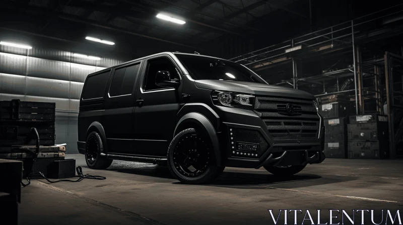 Black Van in Dark Warehouse - Avant-Garde Precisionist Design AI Image