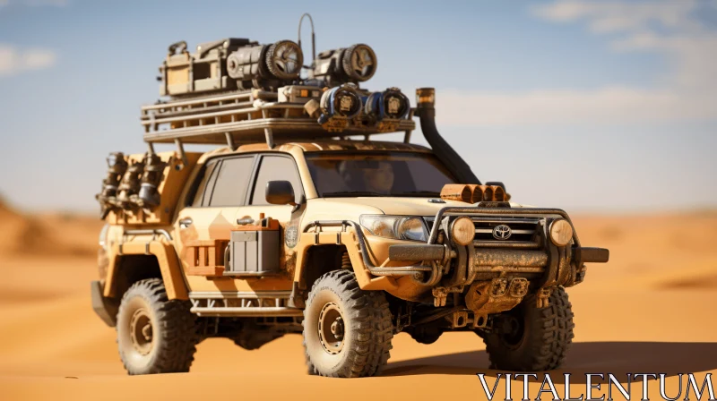 Expedition Car in the Desert: Hyper-Realistic Japanese Influence AI Image