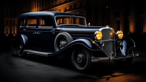 Antique Car in Dark Blue and Light Gold | Bold and Dynamic Lines