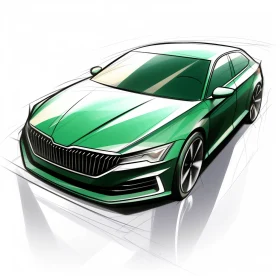 Green Car with Minimalist Strokes and Dynamic Sketching