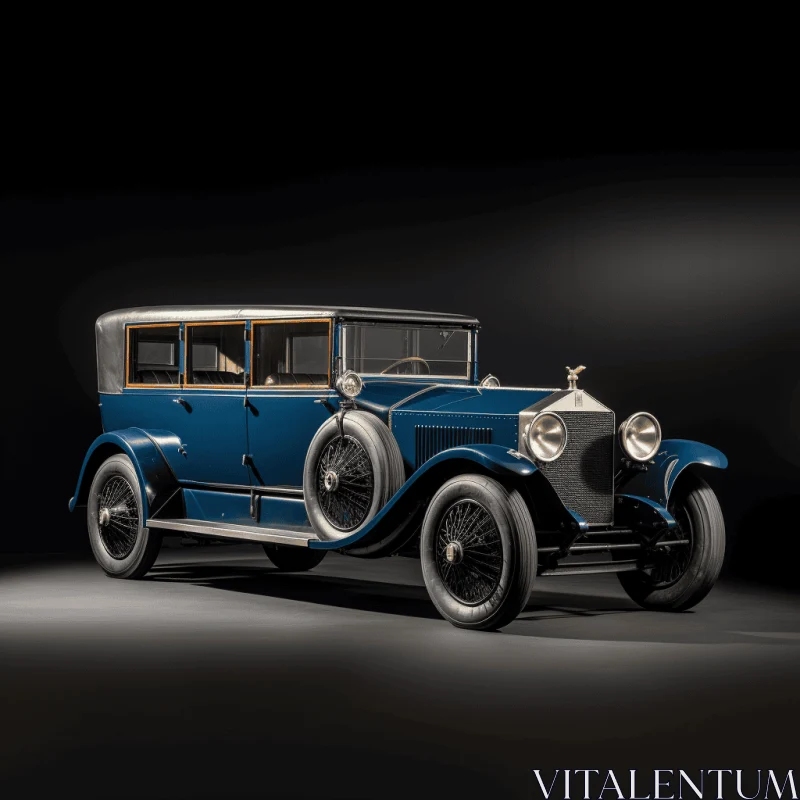 Antique Silver and Blue Car on Dark Background | Artwork AI Image
