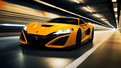 Captivating Yellow Sports Car in Tunnel | Striking Contrast