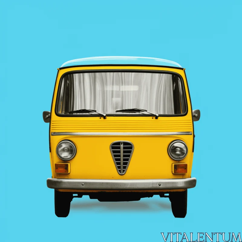 Yellow Van on Blue Background: Minimalistic Portraits, Vintage Graphic Design AI Image