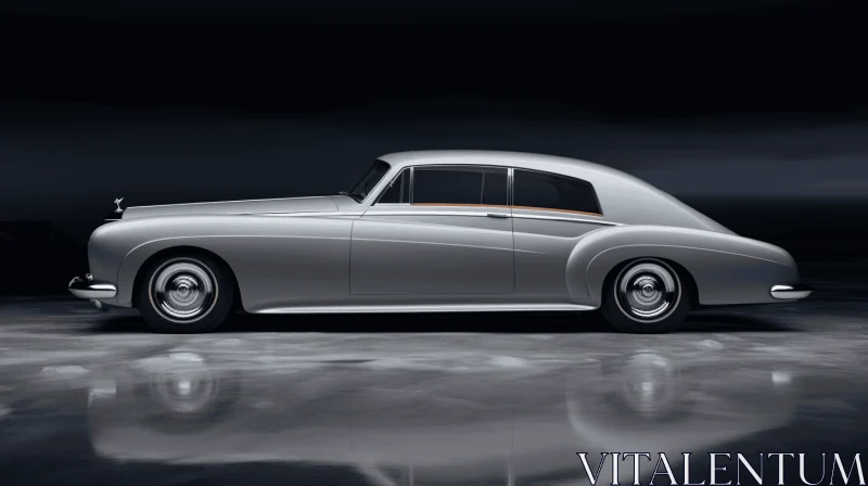 Elegant Silver Classic Car on Icy Black Setting AI Image