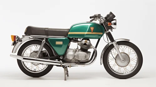 Vintage Green and Black Motorcycle on White Background