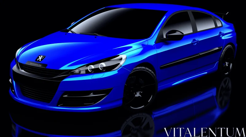 Captivating Blue Car Reflection on Black Background AI Image