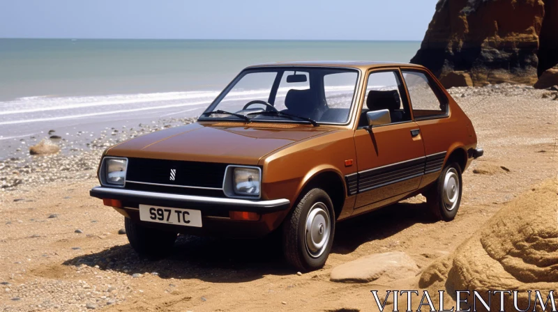 Exquisite Brown Car in Sand | Iconic 1980s Style AI Image