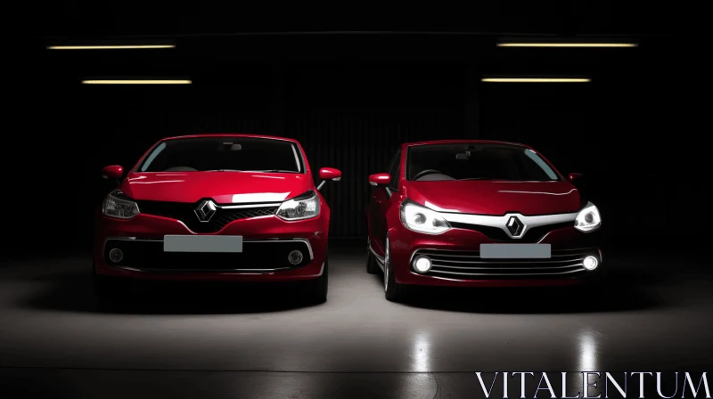 Red Renault C Class and Renault E Class: Realistic Still Life with Dramatic Lighting AI Image