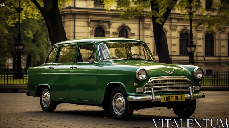 Vintage Green Car Parked on the Street - A Nostalgic Scene AI Image