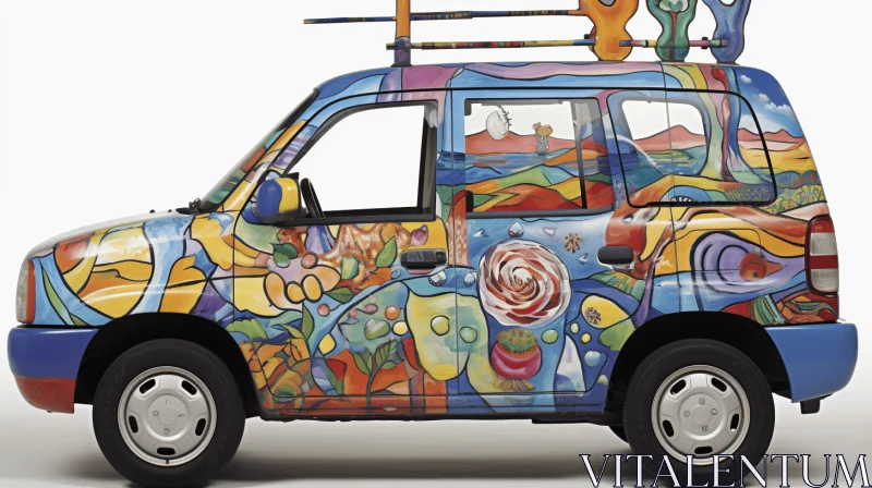 Colorful Painted Car with Surfboard | Abstract Motifs AI Image