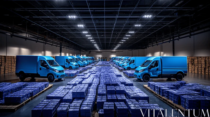 Mesmerizing Blue Truck Display in Warehouse - Multimedia Installations AI Image