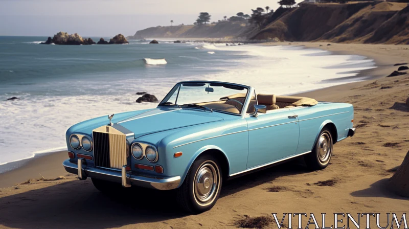 Classic Blue Car on Beach | Vintage Aesthetics | 8k Resolution AI Image