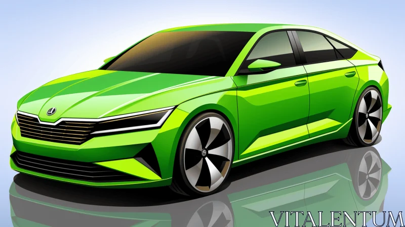 Bold and Dynamic Skoda Car Drawing in Green and Gold AI Image