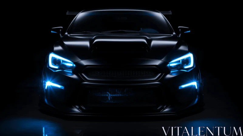 Glowing Subaru Car in Dark Atmosphere with Blue Lights AI Image
