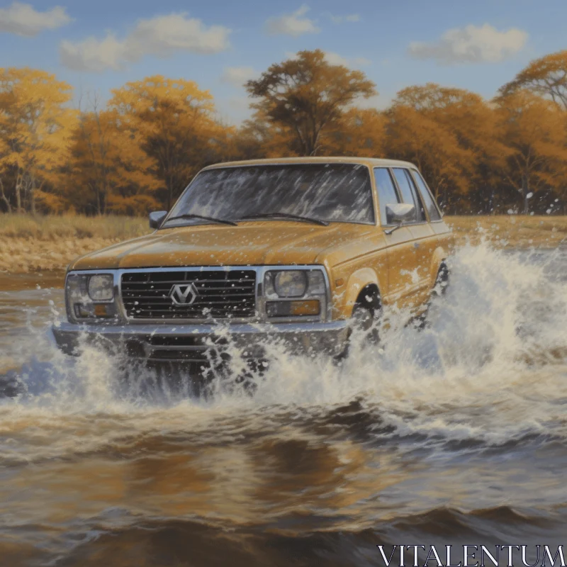 Brown SUV Driving in Water - Captivating Realistic Artwork AI Image