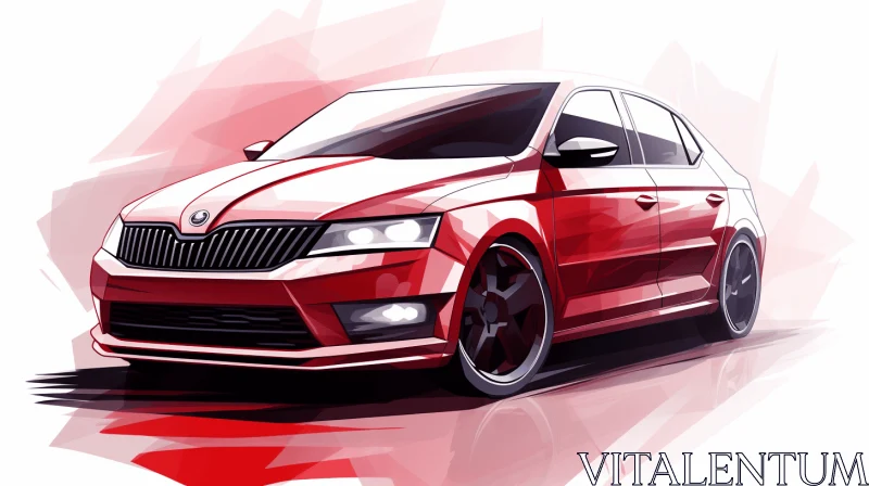 Red Car Design Illustration for Skoda Gran Turismo - Vibrant Comics Style AI Image