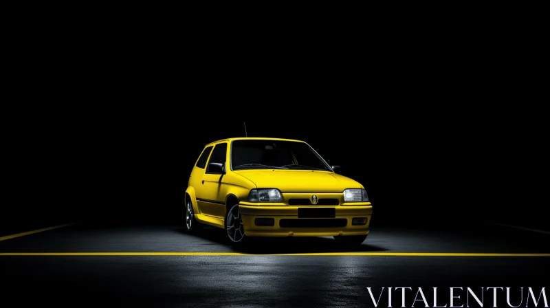 Yellow Car on Dark Background with Dramatic Lighting | Artistic Image AI Image