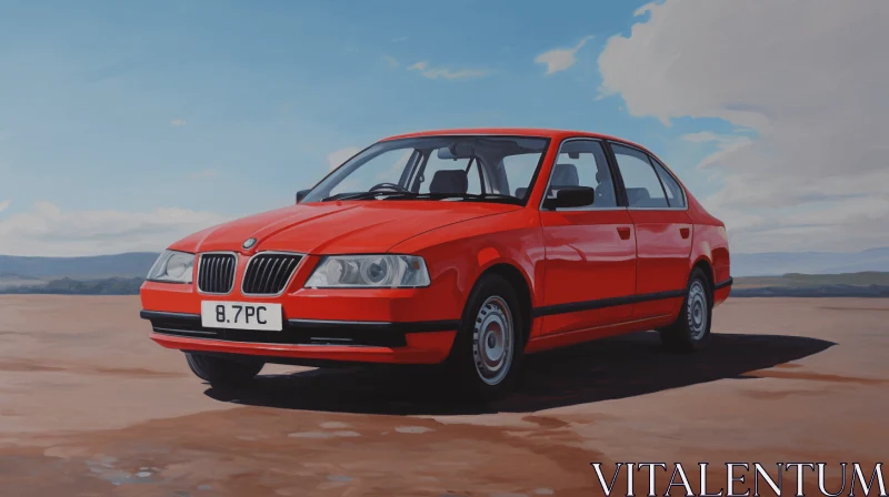 Classical Figurative Realism: A Stunning Red Car Painting AI Image