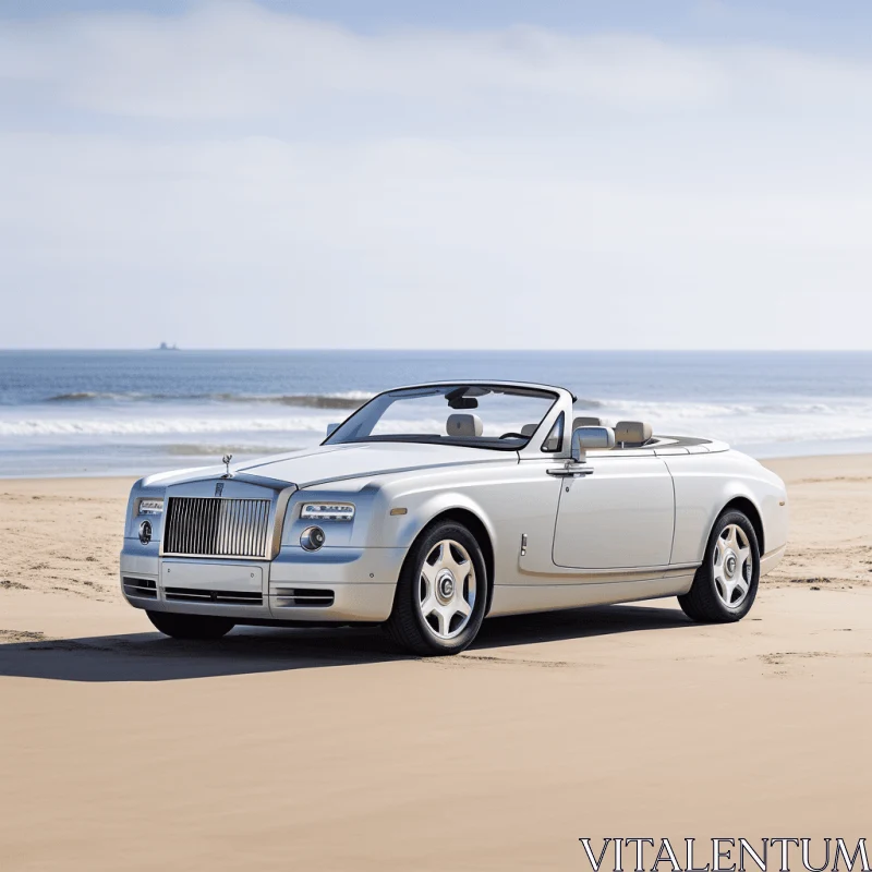 White Rolls Royce Convertible on Beach | Luxury Car on Sandy Beach AI Image